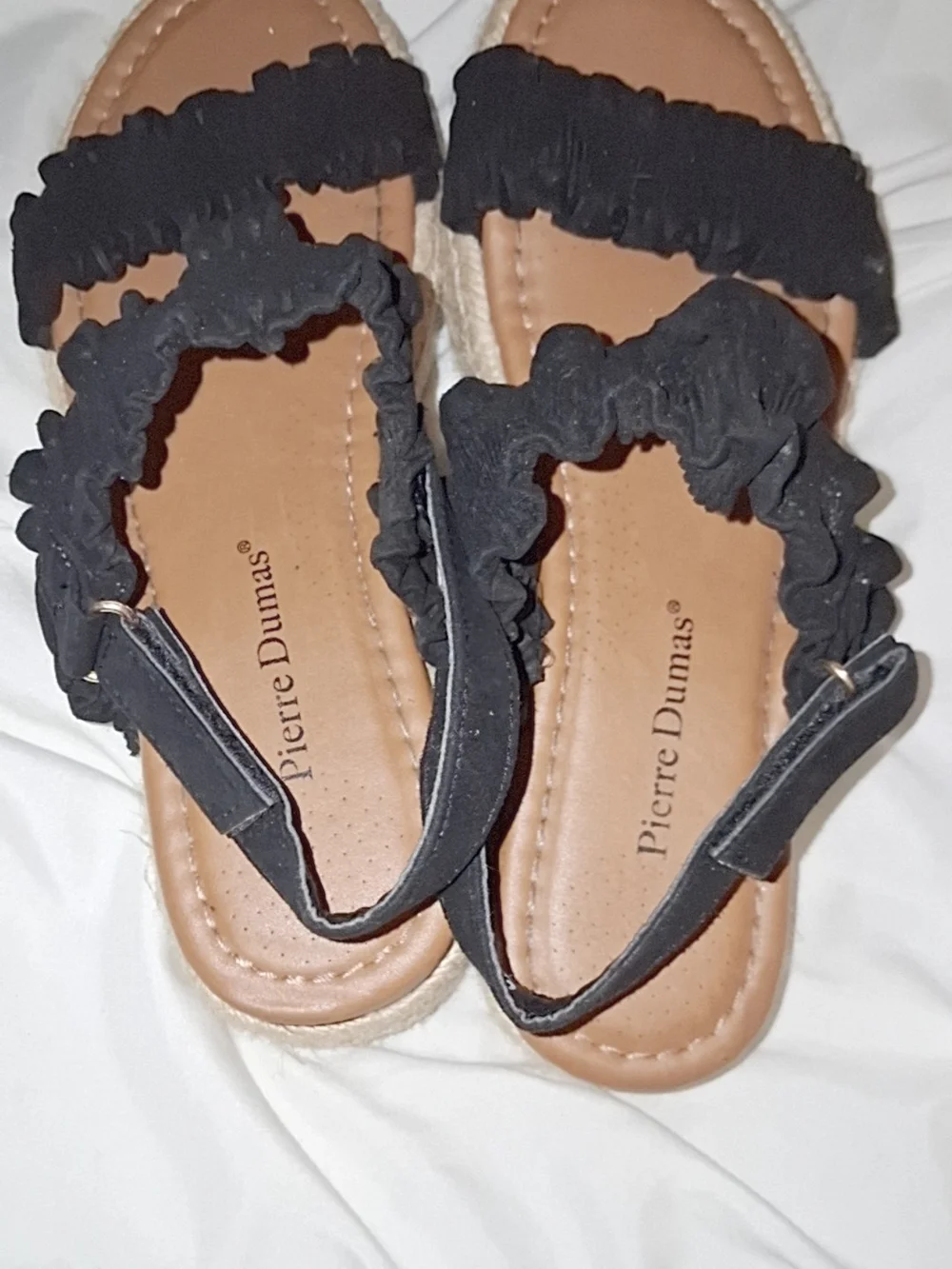 Pierre Dumas Black Ruffle Espadrille Platform Sandals